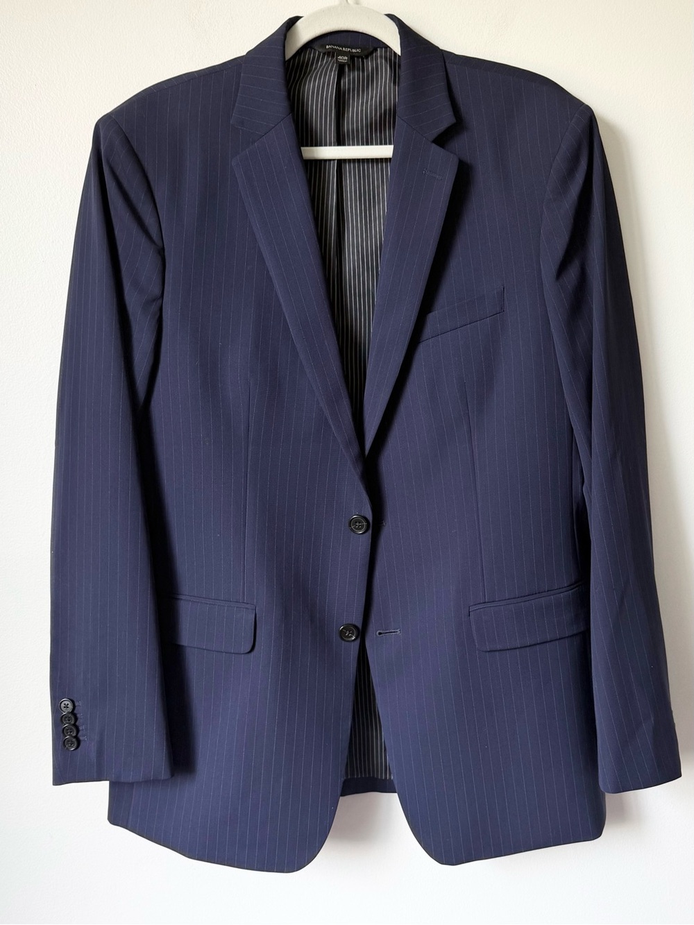 Banana Republic Italy 1836 Marzotto Super 130s Dark Navy Pinstripe Blazer 40 R